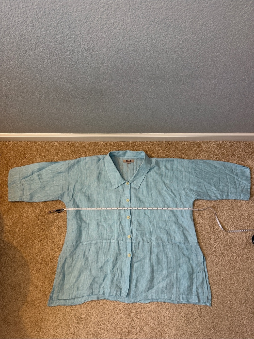 Flax Light Blue 100% Linen Button-Front Oversized Boxy Top Size Medium - Picture 4 of 10